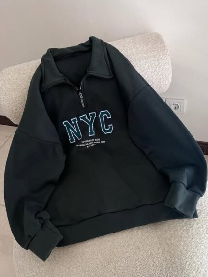 فروش ویژ دورس نیم زیپ مشکی طرح نوشته اینگلیسی NYC
