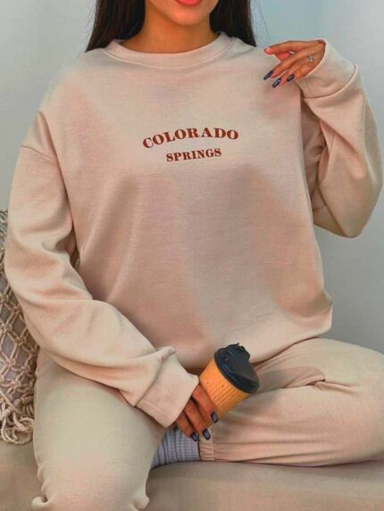 ست دورس و شلوار وارداتی با طرح نوشته اینگلیسی :COLORADO SPRINGS