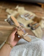 صندل طلقی سگک دار با پاشنه ۴/۶/۹ سانت رنگ کرم