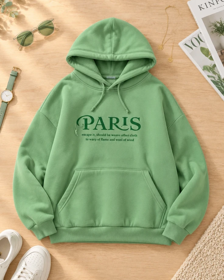 هودی فریسایز سبز با نوشته PARIS