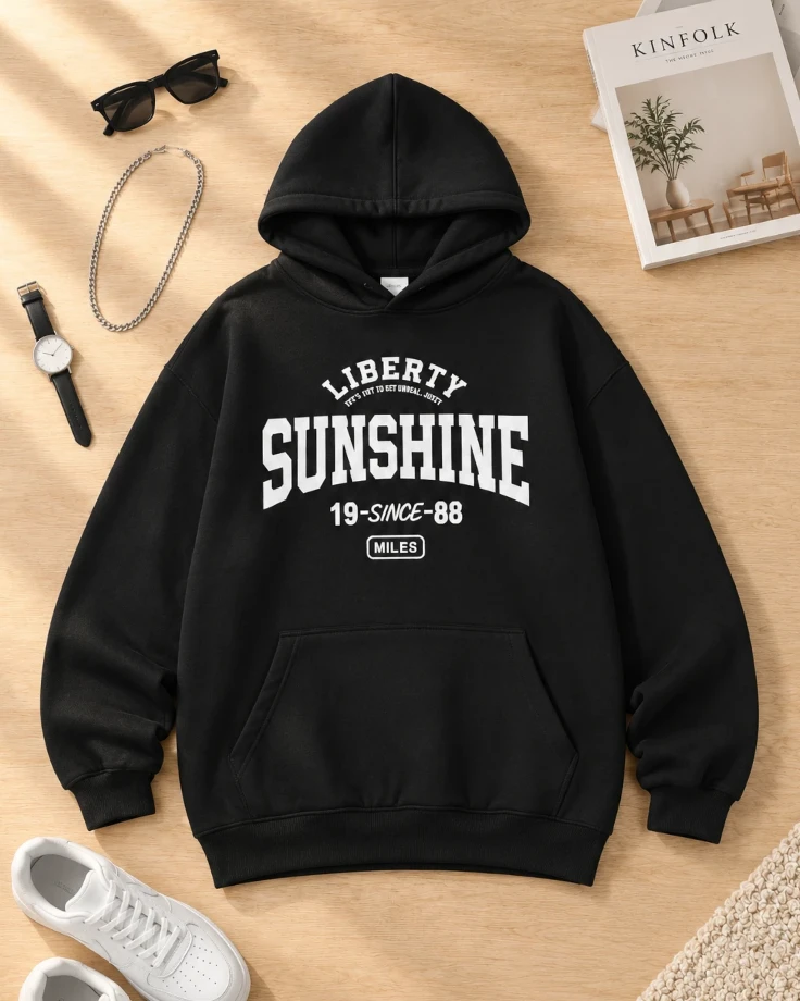 تن‌خور هودی مشکی SUNSHINE دخترانه مدل مامک با چاپ سفید SUNSHINE فروشگاه گیل مد